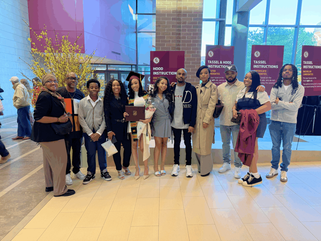 Sister Thea Bowman Education Foundation Scholar Loyola University Chicago graduate Taleah Cage with her family after receiving her degree in biology. 